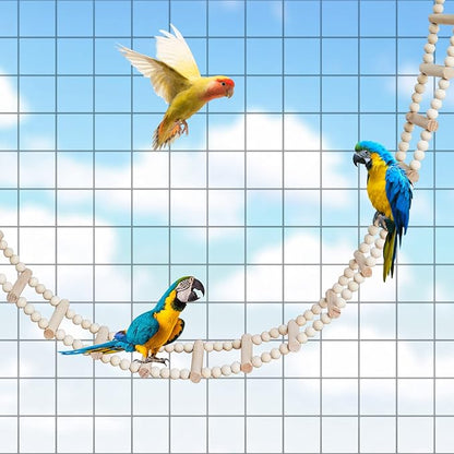 Bird Ladder Bridge, Wooden Pet Hamster Climbing & Swing Toys, Cage Accessories for Birds Rats Parrots Hamster Squirrel Sugar Gliders Parakeets Cockatiels - 28 Steps - 61.8 x 3.14 Inch