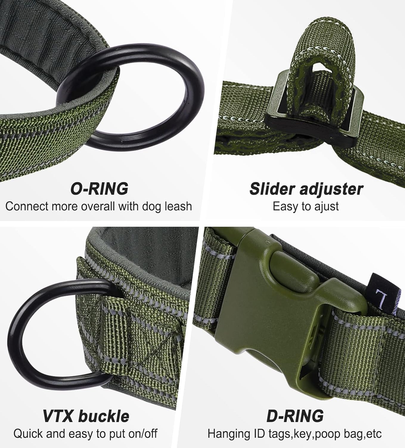 Green No Pull Dog Harness for Small Medium Large Sized Dog, Reflective Escape Proof Adjustable Dog Harnesses with 2 Patch, S