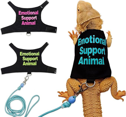 Bearded Dragon Lizards Clothes with Leash Set - Cute Lizard Reptile Small Animal Adjustable Harness Clothes for Walking Outdoor Security Costume Photo Prop(Blue