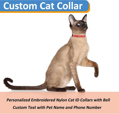 Personalized Cat Collars, Embroidered with Pet Name and Phone Number, Adjustable Nylon Breakaway Safety Release Buckle ID Collar,Custom Text with Bell for Cat or Kitten,Blue