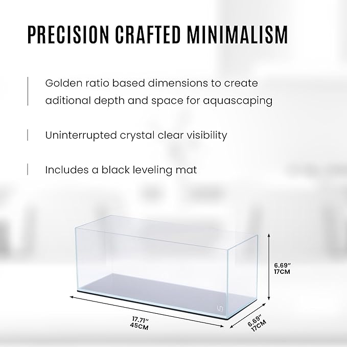 UNS Ultra Clear Rimless Tank - 3.4GAL | 13L - 17.71x6.69x6.69 | 45x17x17 CM, 5mm Glass Thickness, Leveling Mat Included - Low Iron, High Clarity Fish Tank w/ 45° Mitered Edge - [45L]