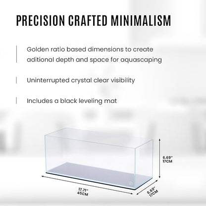 UNS Ultra Clear Rimless Tank - 3.4GAL | 13L - 17.71x6.69x6.69 | 45x17x17 CM, 5mm Glass Thickness, Leveling Mat Included - Low Iron, High Clarity Fish Tank w/ 45° Mitered Edge - [45L]