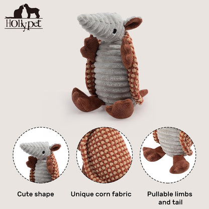 Hollypet Plush Dog Squeaky Toy Stuffed Armadillo Animal Pet Puppy Chew Toys with Clean Teeth for Small Medium Large All Breed Sizes Dogs, Burnt Orange and Light Yellow,8 in