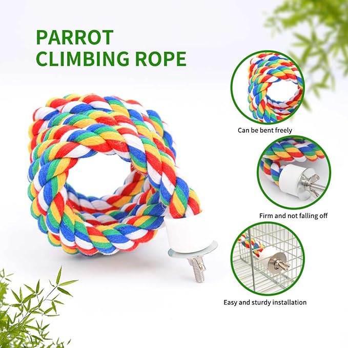 31.5-Inch × 0.8-Inch Diameter Nipple Style Bird Rope Perch, Bird cage Accessories, Rope perches for Conures,Parrots,Cockatiel,Lovebird,Budgerigar,Parakeet perches Birds Standing Pole