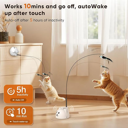 Interactive Cat Toys for Indoor Cats Automatic Electric Flying Bird Feather Cat Toy - Best Kitten & Adult Cat Enrichment Toy Stick-on Hanging Electric Kitty Toys for Bored Cats