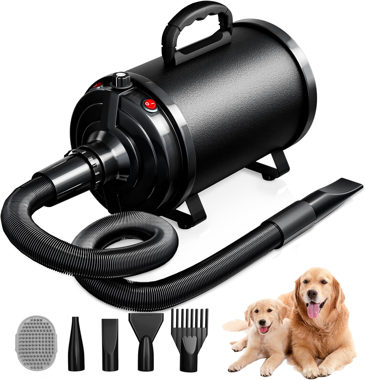 Dog Dryer Pet Hair Blower High Velocity for Grooming, Blow 3800W/5.2HP for Large Dogs Sechoir Pour Chien with Stepless Adjustable Speed, 4 Different Nozzles and Dog Brush,Black