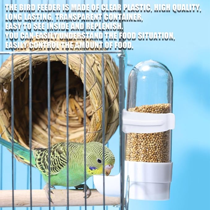 Automatic Bird Feeder and Water Dispenser, 2PCS Cage Accessories for Parrots, Budgie, Lovebirds, Parakeet, Cockatiel - Food Seed and Bottle Drinker (White 90ml)