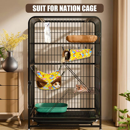 Ferret Rat Hammock Guinea Pig Hideout Toys Large Soft Small Animal Bed Sugar Glider Chinchilla Squirrel Hammock Set for Cage Accessories Pet House Hamster Hang Tunnel and Tube,2 Pack,Yellow