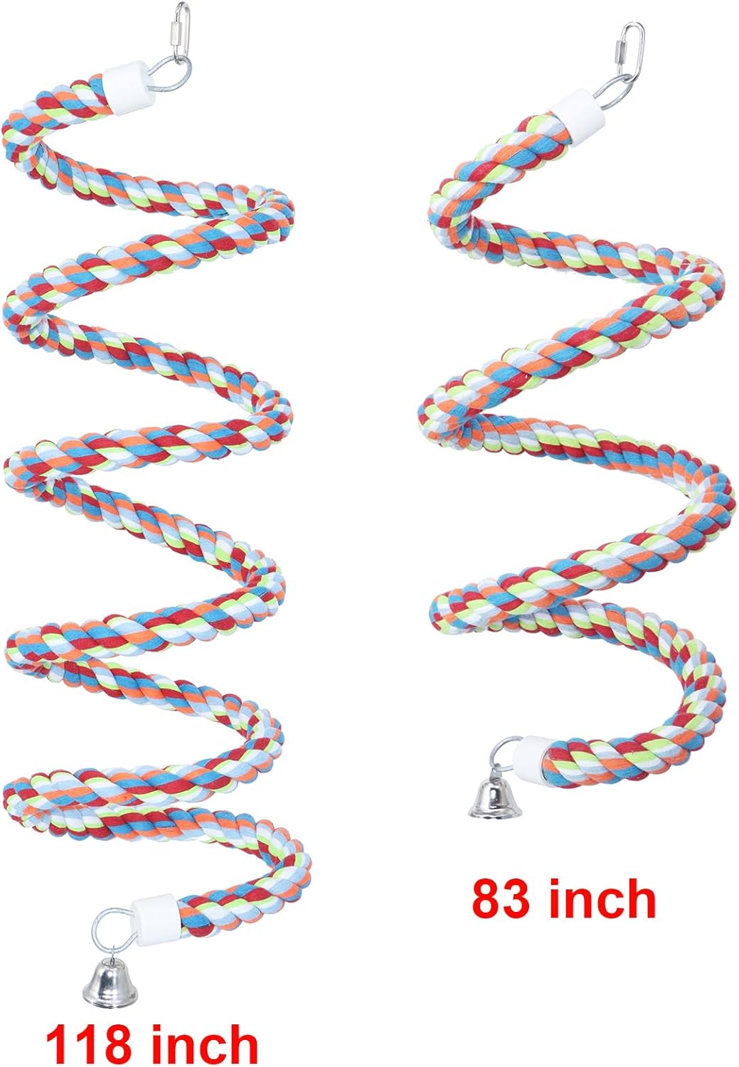 Rope Bungee Perch Bird,118inch Kintor Pure Natural Colorful Bead Cage Chewing Toys for Small Medium Parrot (118inch)