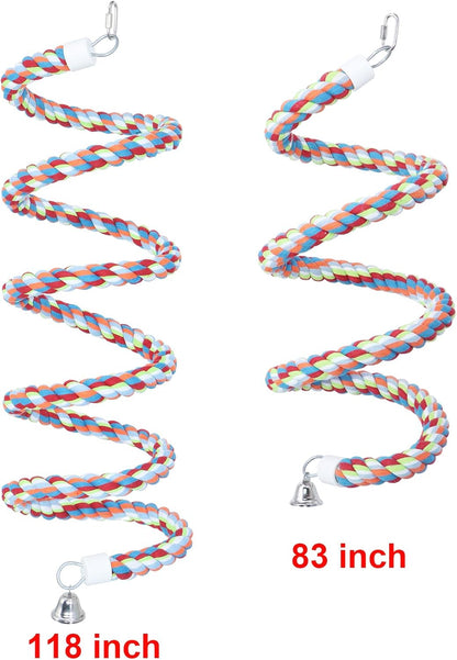 Rope Bungee Perch Bird,118inch Kintor Pure Natural Colorful Bead Cage Chewing Toys for Small Medium Parrot (118inch)