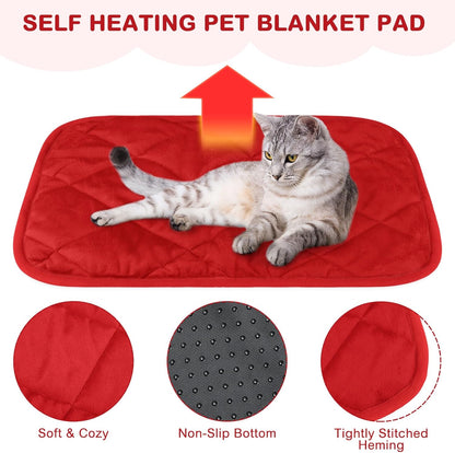 4 Pack Self Heating Cat Pad Self Warming Dog Mat Reflects Body Heat Extra Warm Thermal Pet Pad Washable Dog Cat Bed Crate Bed Mat Blanket (16 x 20 Inch,Red)