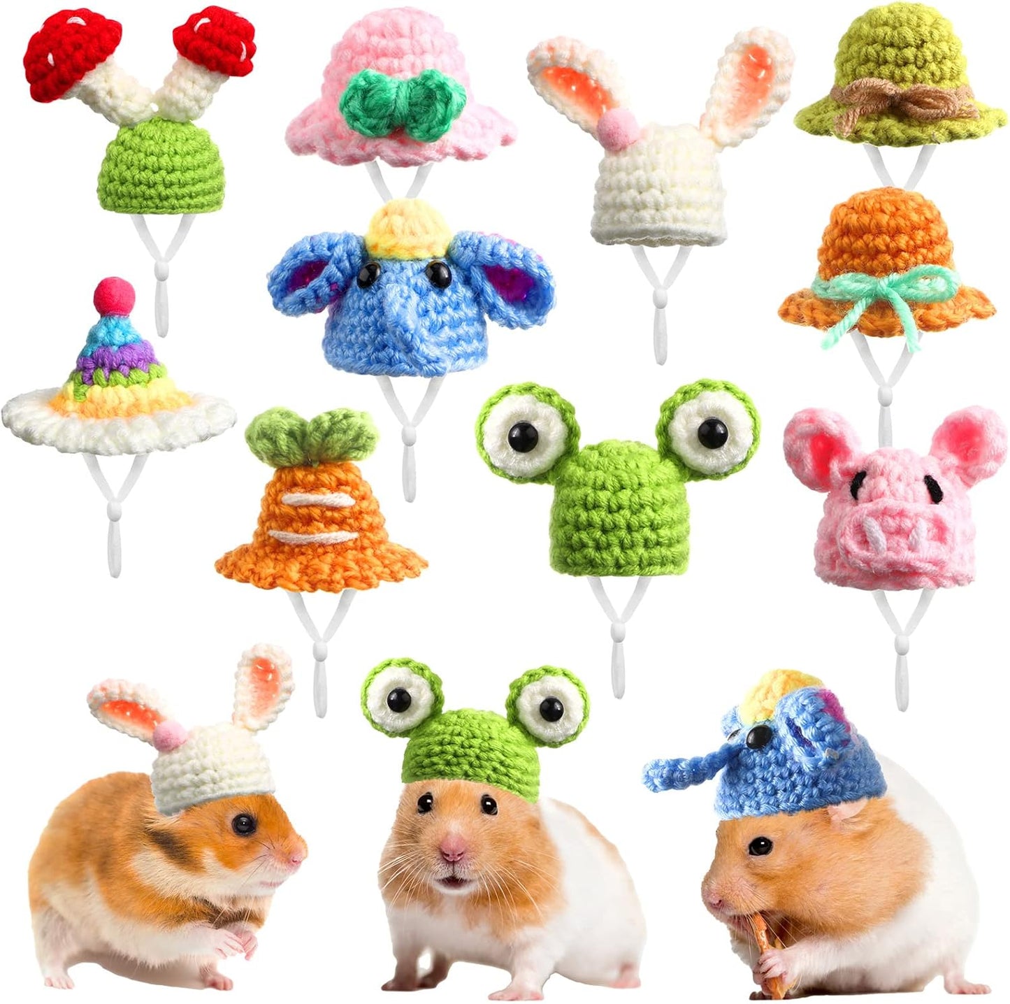 Kajaia 10 Pcs Hamster Hat Small Animals Cute Tiny Hat Mini Hand Knitted Hats for Snakes Pets Bearded Dragon Guinea Pig Bunny Costume Accessories Easter Holiday Parties(Fresh Style)