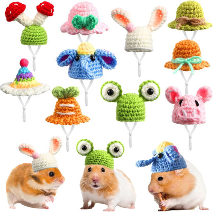 Kajaia 10 Pcs Hamster Hat Small Animals Cute Tiny Hat Mini Hand Knitted Hats for Snakes Pets Bearded Dragon Guinea Pig Bunny Costume Accessories Easter Holiday Parties(Fresh Style)