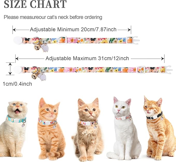 Unique style paws 2 Pack Kitten Collar Breakaway with Bell & Pendant, Adjustable Safety Cat Cotton Collars for Girl Boy Cats and Small Pets