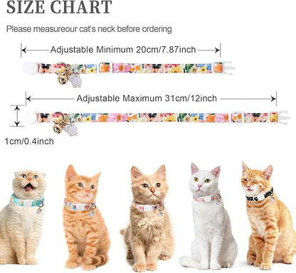 Unique style paws 2 Pack Kitten Collar Breakaway with Bell & Pendant, Adjustable Safety Cat Cotton Collars for Girl Boy Cats and Small Pets