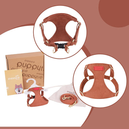 Puppytie No Pull Small Dog Harness with Multifunction Dog Leash,Lightweight Soft Adjustable No Choke Escape Proof Pet Harness Vest Pet Harness Vest,Brown Caramel,S