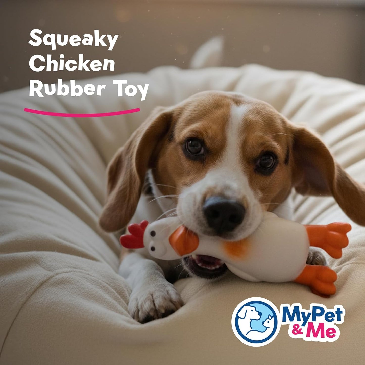 My Pet & Me - Squeaky Dog Toys for Light to Moderate Chewers - Fun Latex Toys for Puppies, Teething, and Gentle Play - Interactive Fetch and Chew Toy with Squeaker (White Chicken, 7.8 Inch)