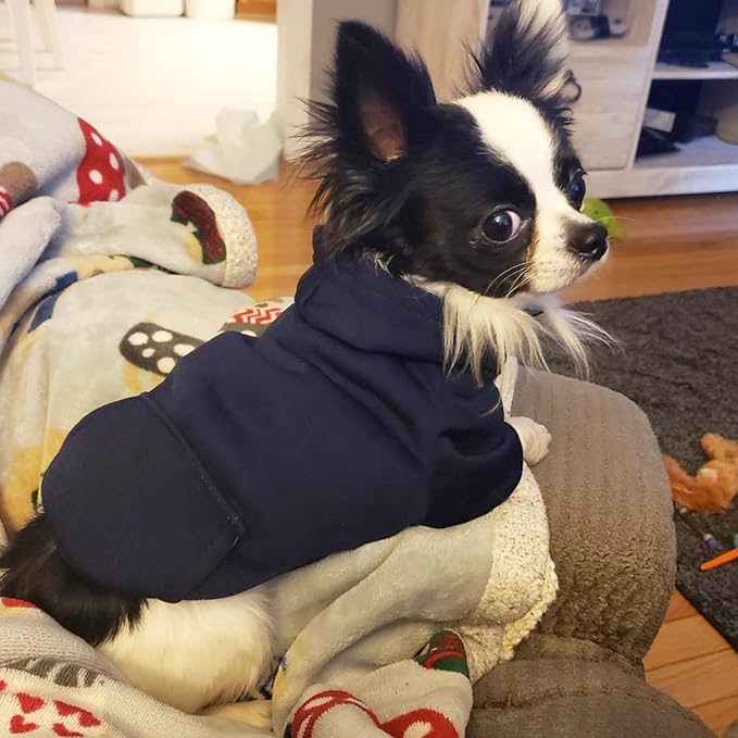 Jecikelon Winter Dog Hoodie Sweatshirts with Pockets Warm Dog Clothes for Small Dogs Chihuahua Coat Clothing Puppy Cat Custume (Navy, Medium)