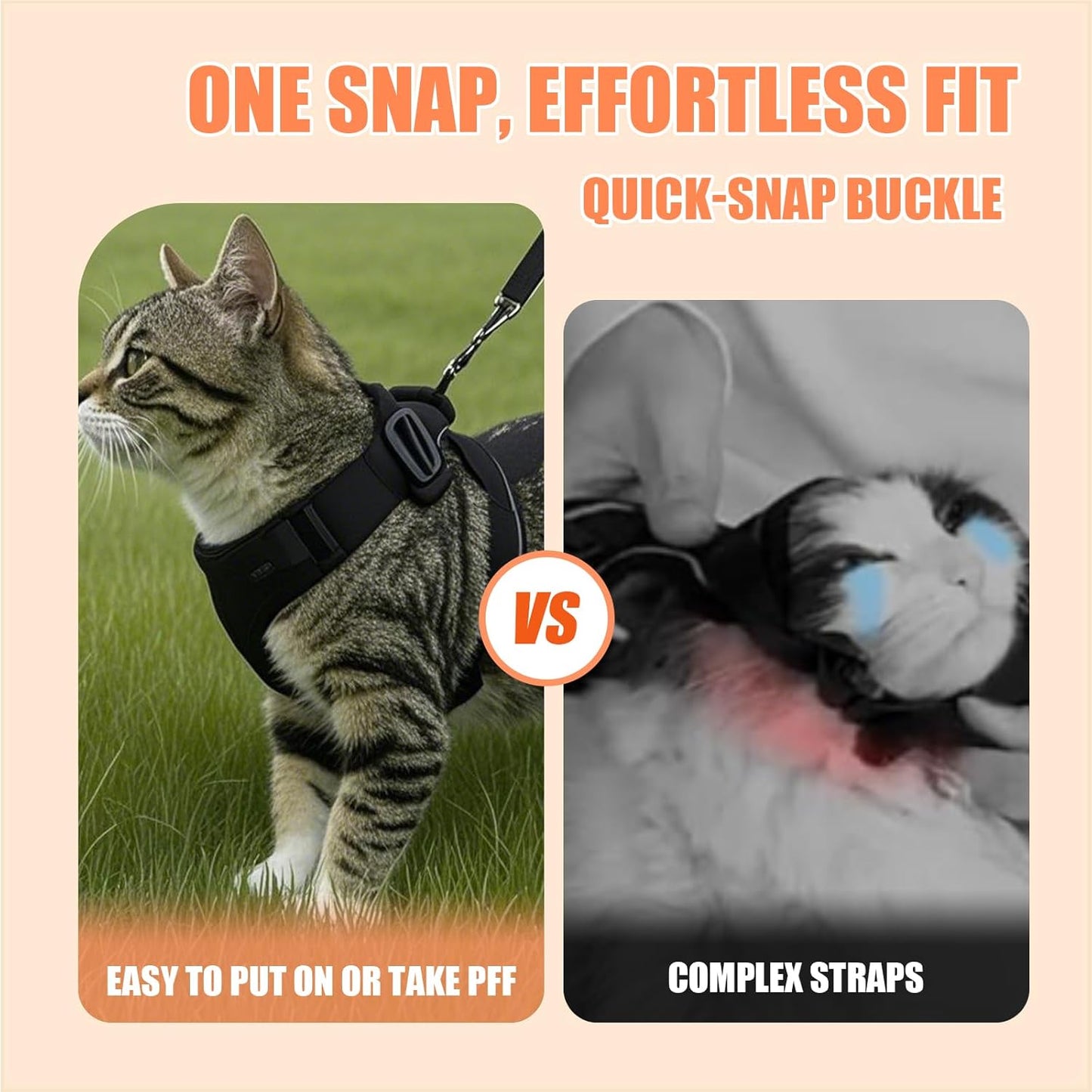 Cat Harness and Leash Set,Escape Proof Adjustable Cat Harness,Soft and Breathable Kitten Harness and Leash with Reflective Strips for Walking and Traveling(Black,S)