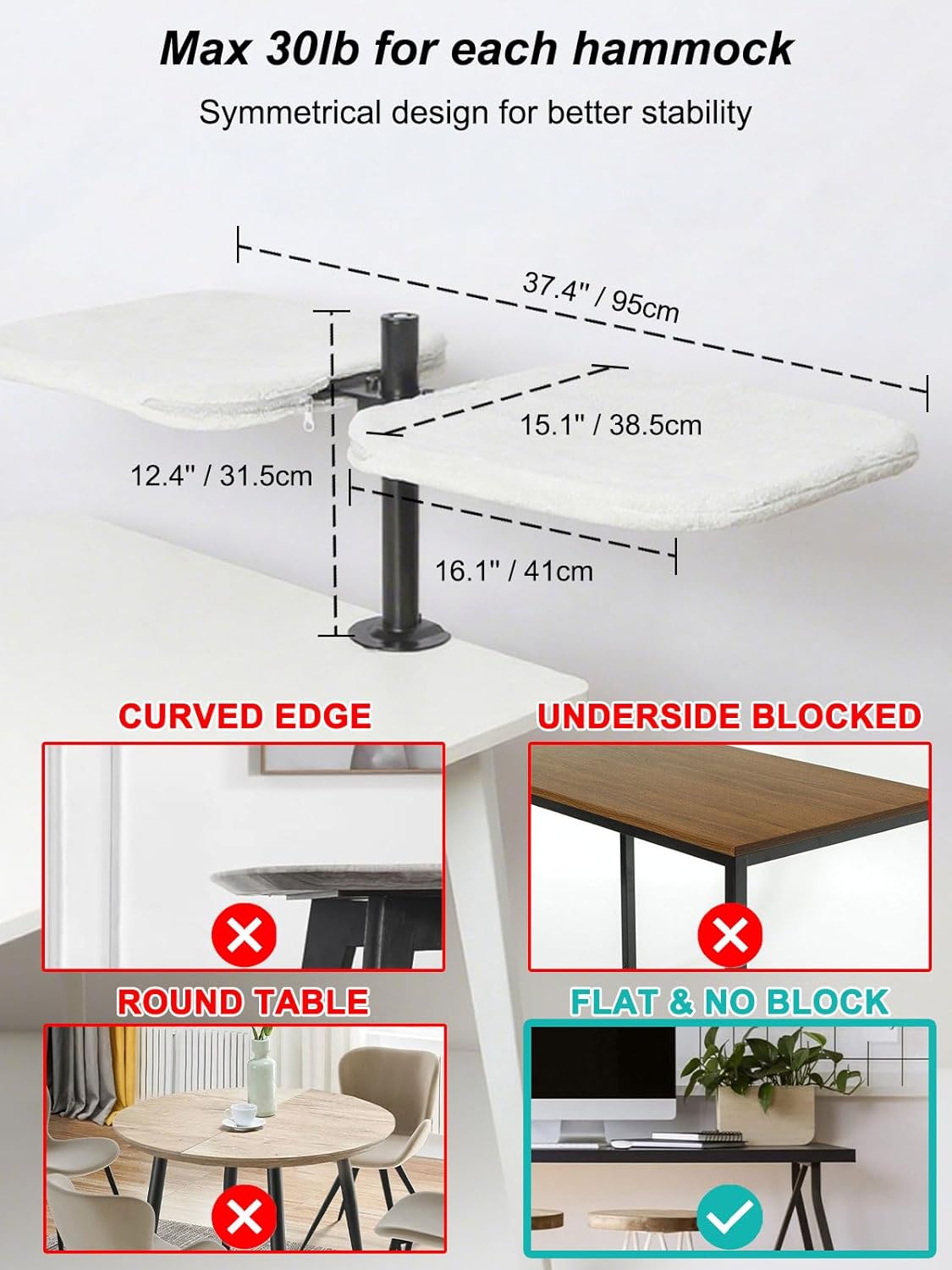 Double Cat Desk Bed - Desktop Attachment Two Cat Perch for Home Office, Spinnable Indoor Desk Mounted Hammock Bed, 2 Elevated Nest for Table, Double Kittens Clamp Hammock for Table(Black)