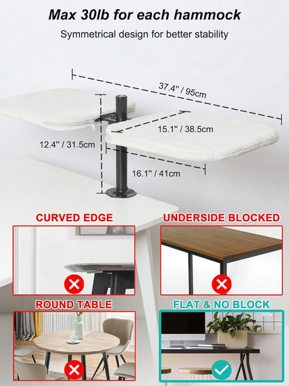 Double Cat Desk Bed - Desktop Attachment Two Cat Perch for Home Office, Spinnable Indoor Desk Mounted Hammock Bed, 2 Elevated Nest for Table, Double Kittens Clamp Hammock for Table(Black)