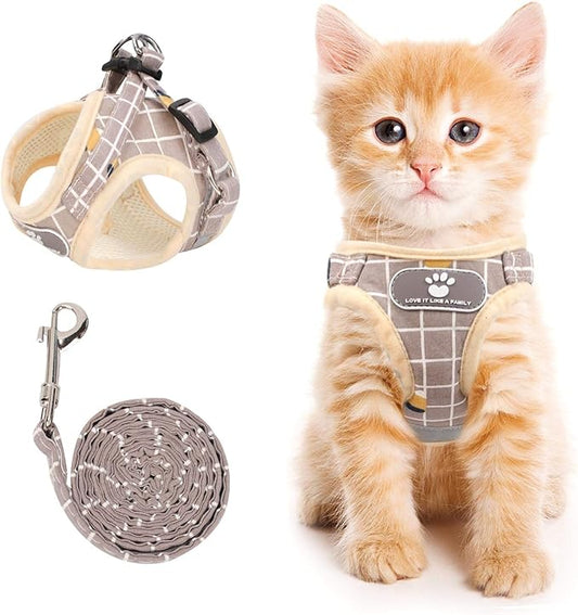 Khaki-Pattern, XS Cat & Dog Vest Harness - All-Weather Reflective Mesh Step-in Adjustable Harness for Walking