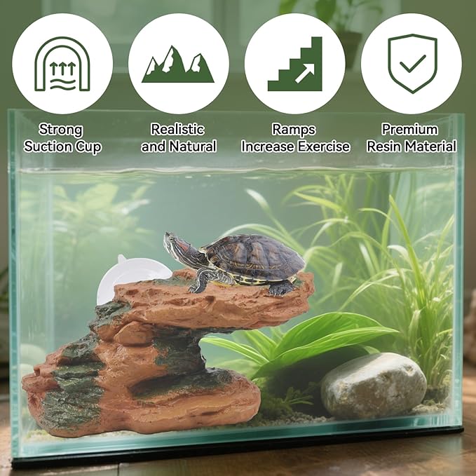 PINVNBY Turtle Docks for Basking,Resin Turtle Dock Platform with 2 Pcs Suction Cups,Floating Ramp Resting Area Habitat Aquarium Ornament Tortoise Climbing Accessories for Tortoises Frogs