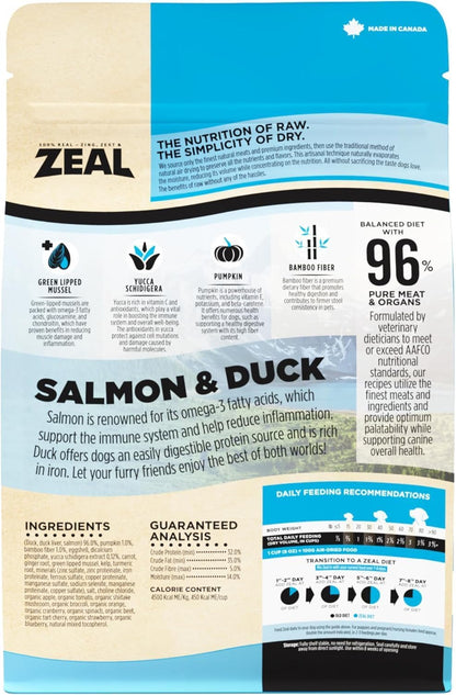 ZEAL Canada Air-Dried Salmon & Duck Recipe for Dogs - Superfood Omega-3 Rich, Dual-Protein, Grain Free, No Fillers, Complete Nutrition (Salmon & Duck, 2.2 lb)