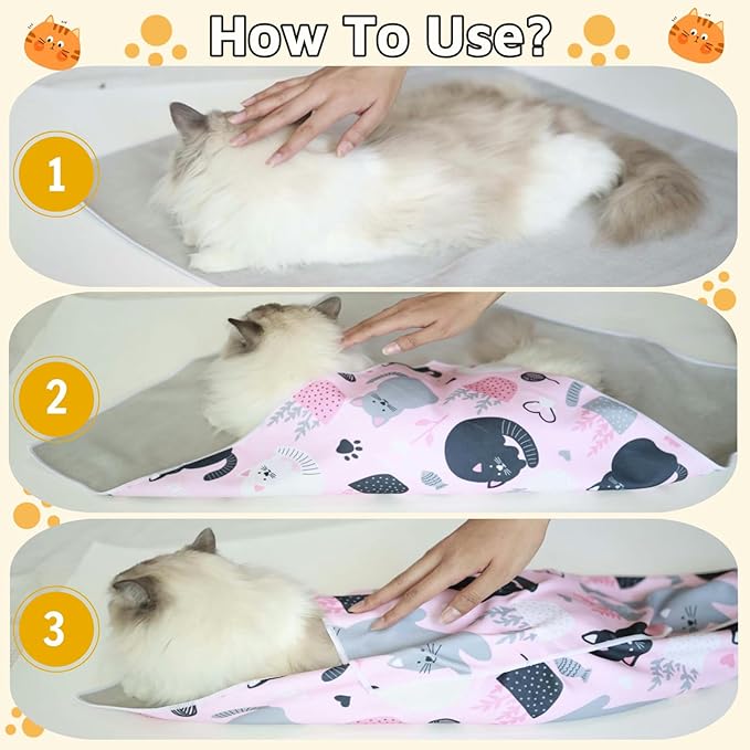 21.7" Cat Wrap for Grooming-Premium Cat Grooming Wrap Cat Restraint for Nail Clipping, Self-Adherent Soft Cat Blanket to Wrap Cat Anti-Scratch Anti-Escape Grooming Bag (Pink, L(Within 9lbs))