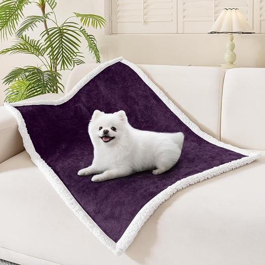 Smiry Waterproof Blanket Throw for Large Dogs, Soft Reversible Dog Blanket for Sofa Couch Bed, Washable Leakproof Sherpa Fleece Furniture Couch Cover Protector(30"x40", Dark Purple/White)