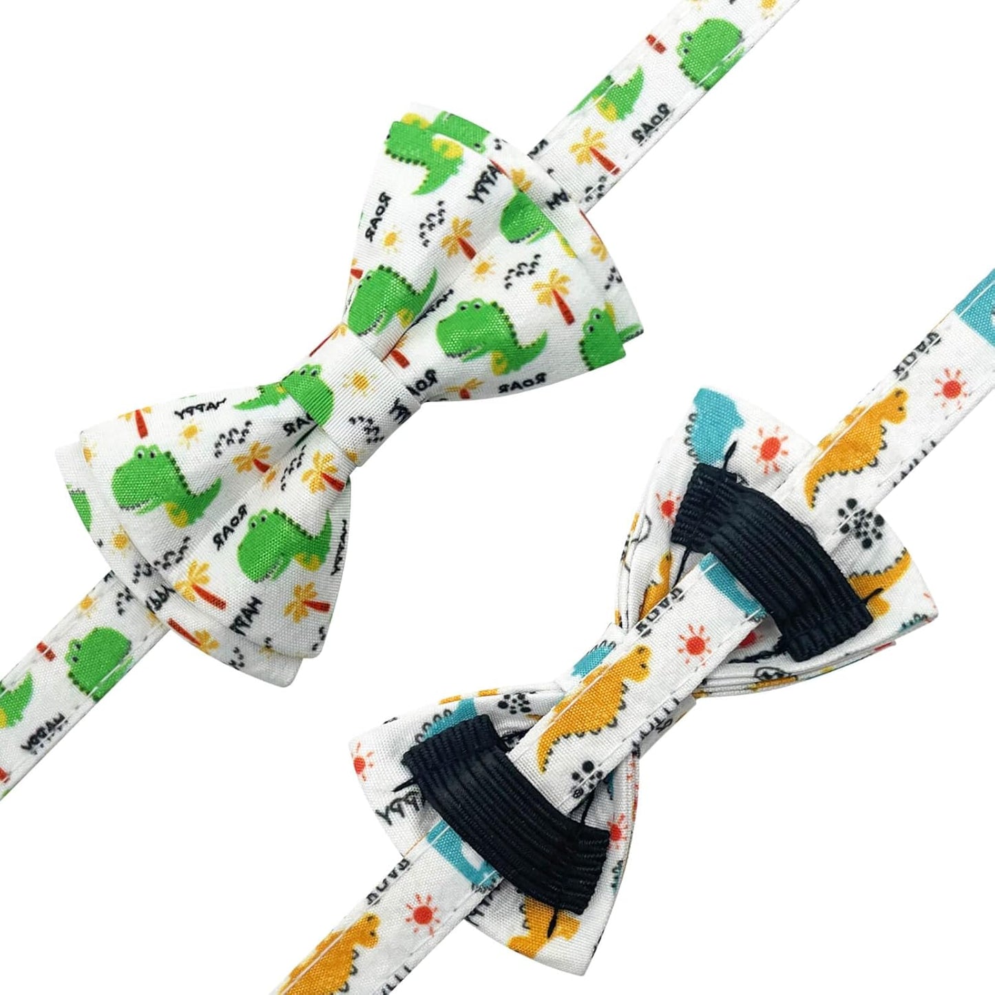 2 Pack Cotton Cat Collar with Bow Tie and Bell for Girl Boy Cats,Cute Pink Flamingo and Blue Whale Pattern Spring Summer Breakaway Cat Collar for Male Female Cats (Dinosaur)