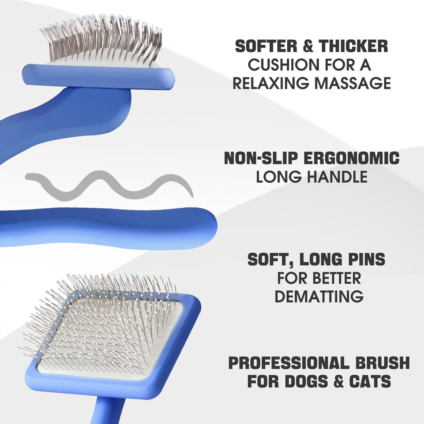 Dog Slicker Brush for Dogs Grooming Kit 4PCS | Large Dog Brush for Goldendoodles Poodles Doodles | Long Pin Haired Brush | Poodle Brushes and Comb (Blue)