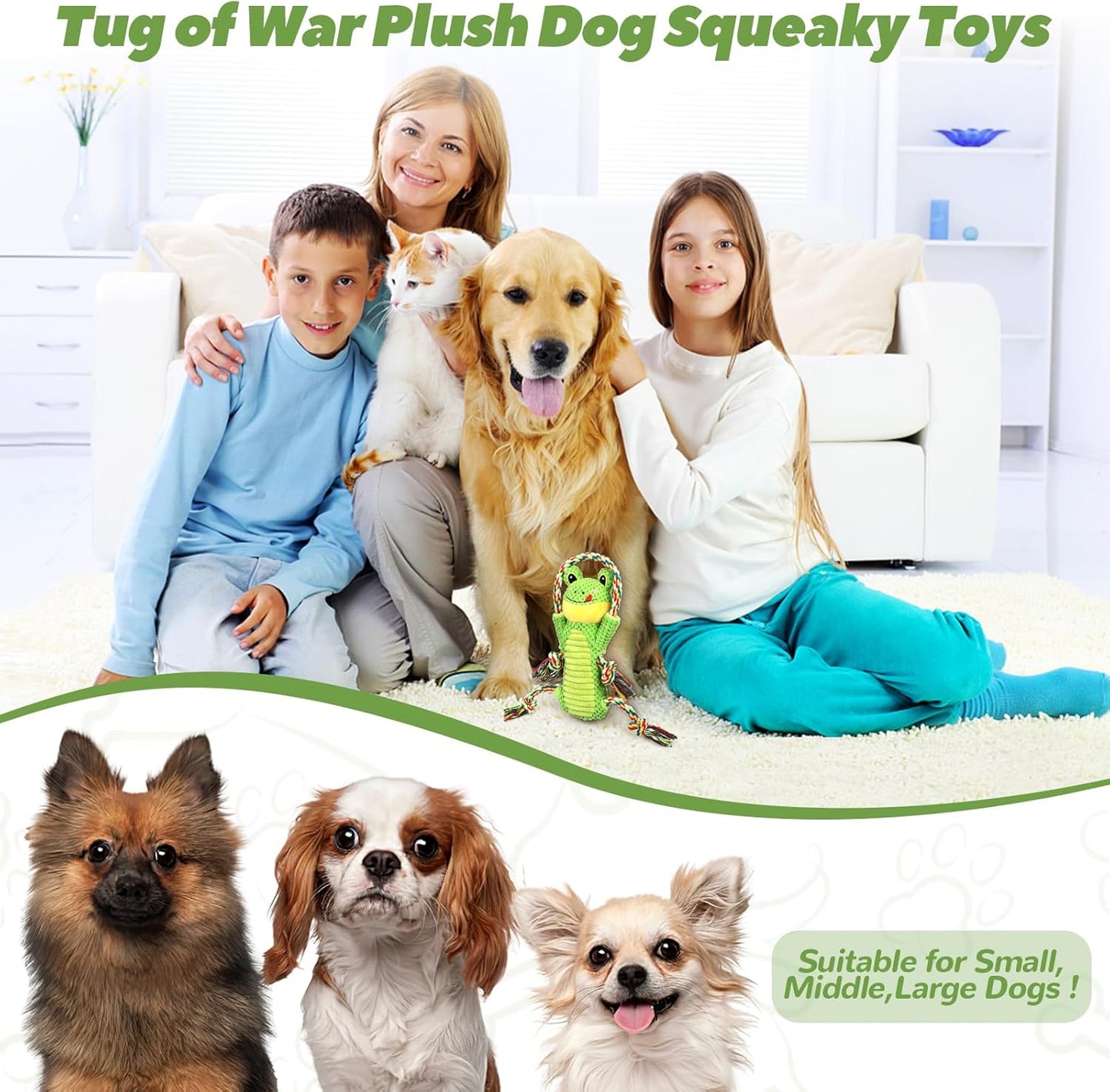 Plush Dog Toy with Crinkle Paper and Ropes - Small Interactive Puppy Toys for Medium to Large Dogs