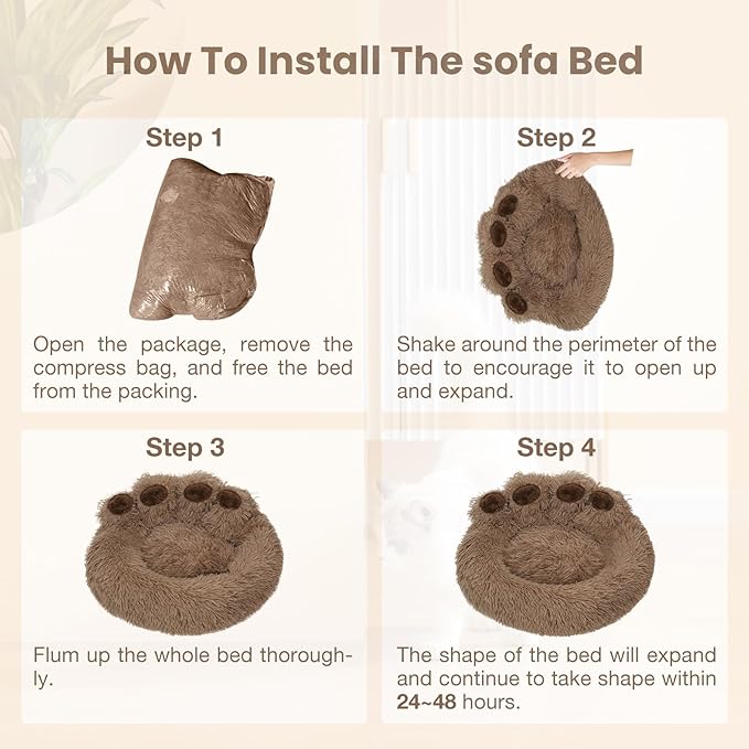 Calming Dog Bed Cat Bed Medium Size Dog - Donut Washable Medium Pet Bed, Warm Kitten Nest 24 inches Anti-Slip Round Fluffy Plush Faux Fur Cat Bed, Fits up to 25 lbs Pets, (Classic Camel)