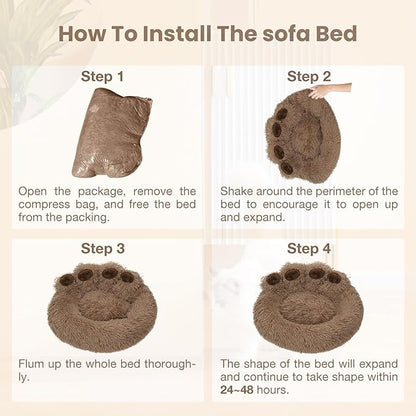 Calming Dog Bed Cat Bed Medium Size Dog - Donut Washable Medium Pet Bed, Warm Kitten Nest 24 inches Anti-Slip Round Fluffy Plush Faux Fur Cat Bed, Fits up to 25 lbs Pets, (Classic Camel)