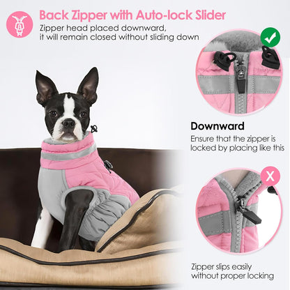 AOFITEE Dog Coat, Warm Dog Winter Coat, Reflective Cold Weather Dogs Puffer Jacket with Harness Built in, Waterproof Pet Fleece Vest Snowsuit for Small Medium Large Dogs, Pink L