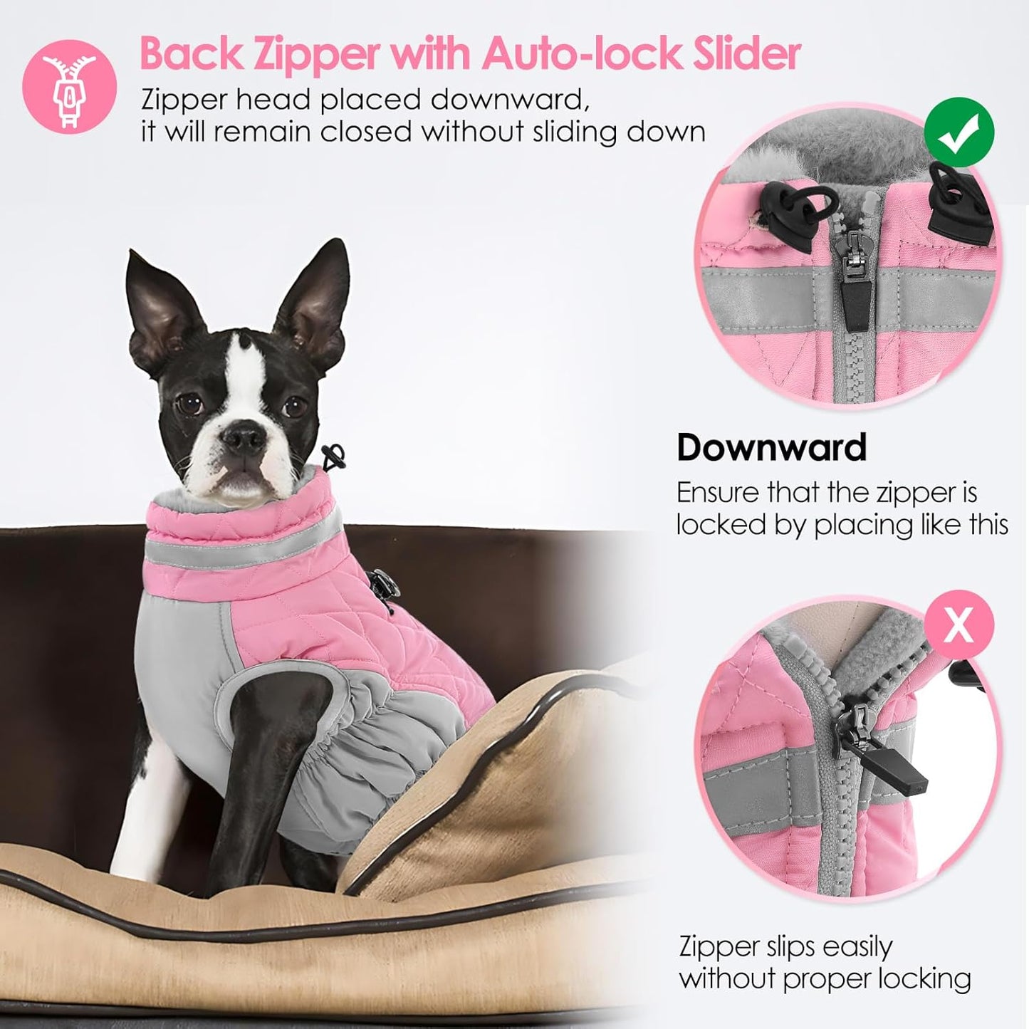 AOFITEE Dog Coat, Warm Dog Winter Coat for Large Dogs, Reflective Turtleneck Dogs Jacket with Harness Built in, Waterproof Windproof Pet Puffer Jacket Fleece Vest for Cold Weather, Pink XXXL