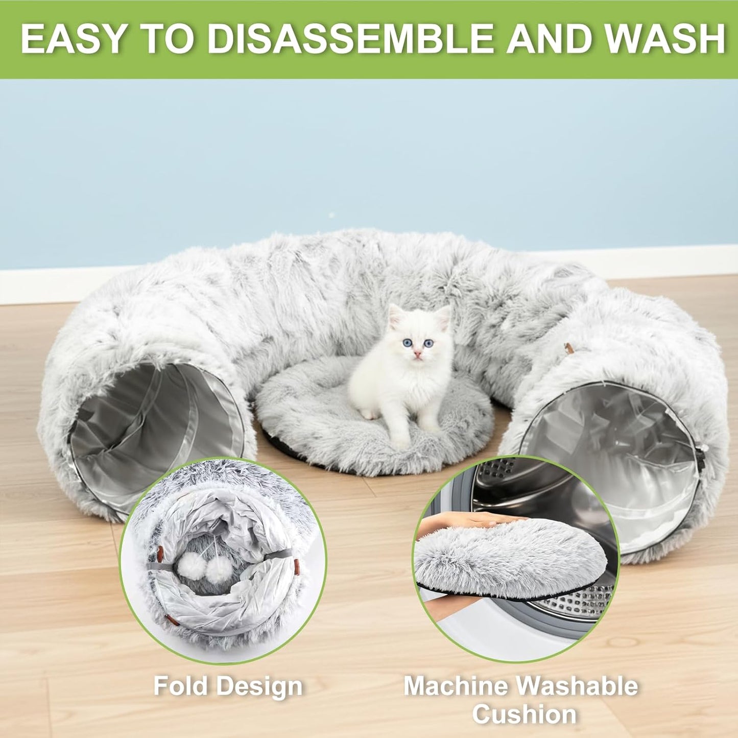 Eonflux Cat Tunnel Bed for Indoor Cats, Large Plush Donut Hideaway Cave with Detachable Washable Cushion - cat Tunnel Bed, Round cat Tunnel,Peekaboo Play Toy for Kittens, Rabbit, Ferret (Grey)