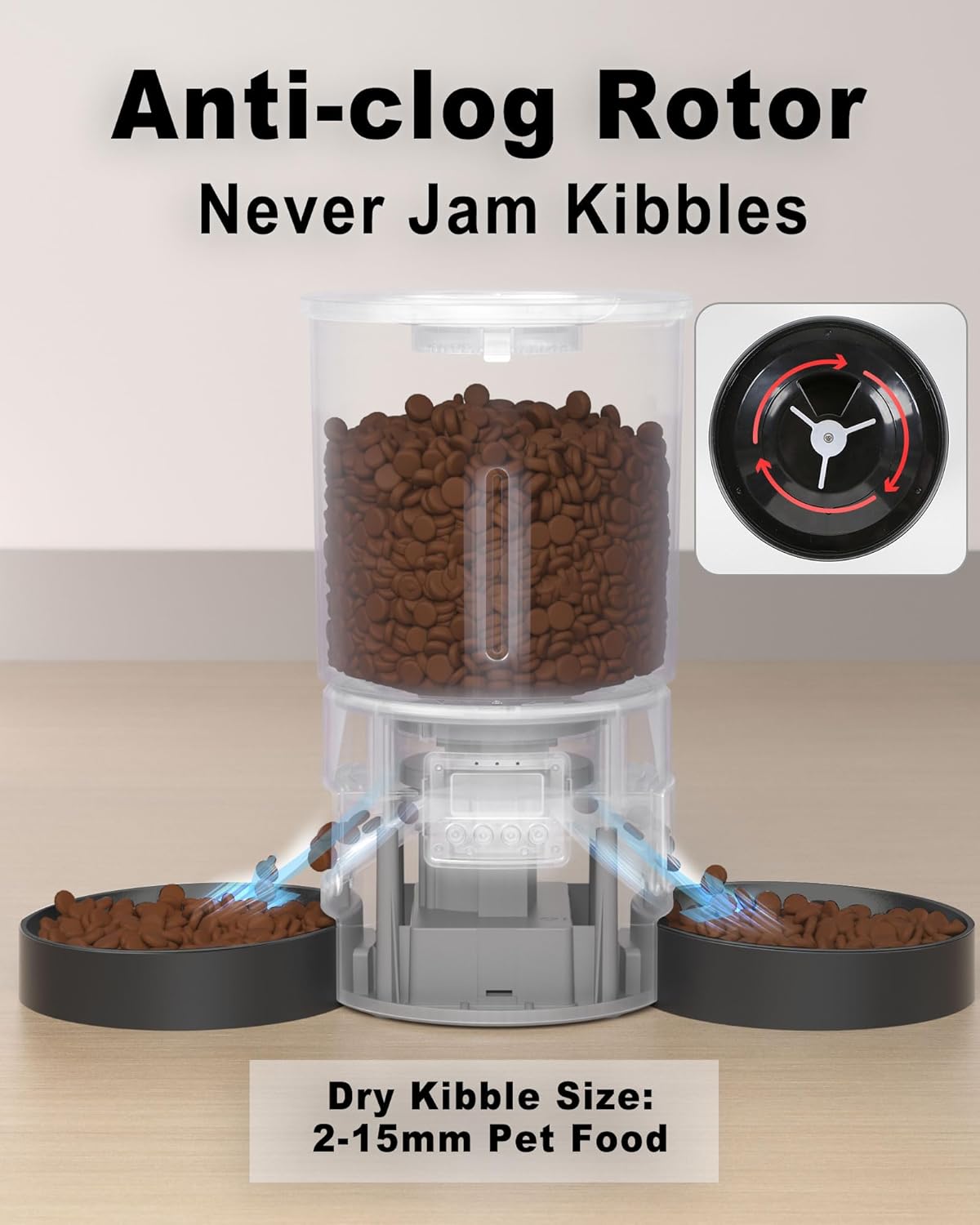 Automatic Dual Cats Feeder for 2 Cats,6 Meals/Day,12 Portions/Meal,Dual Power Auto Pet Feeder Dry Food Dispenser,Flexible Schedule Timer 10S Voice Record (Black, ABS Dual Bowls)