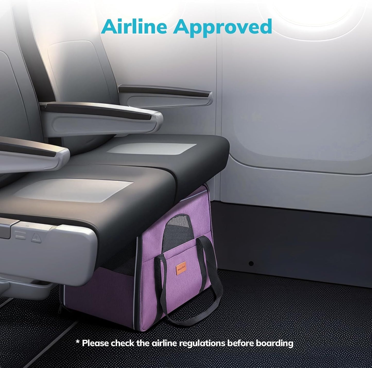 Morpilot Cat Carrier - Soft Sided Cat Carrier Large for Big Medium Cats and Puppy up to 18lbs, Pet Carrier with Safety Zippers, Foldable Bowl, Airline Approved Large Dog Carrier - Purple