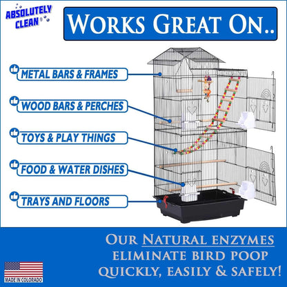 Absolutely Clean Amazing Bird Cage Cleaner and Deodorizer - Just Spray/Wipe - Safely & Easily Removes Bird Messes Quickly and Easily - Made in The US - Fragrance Free - (16oz Pack of 6)