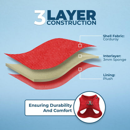 Voyager Step-In Plush Dog Harness – Soft Plush, Step In Vest Harness for Small and Medium Dogs by Best Pet Supplies - Harness (Red Corduroy), S (Chest: 14.5 - 16")