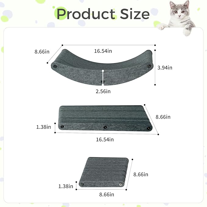 Cat Wall Shelves Stable Wall-Mounted Cats Shelves and Perches - 3-in-1 Cat Playground Furniture Set for Climbing Resting - Suitable for Small to Large Indoor Cats (Black)