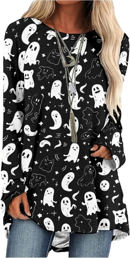 MARSVOVO Women Novelty Graphic Plus Size Sweater Crewneck Long Sleeve Cute Printed Loose Fit Casual Fall Sweaters Top