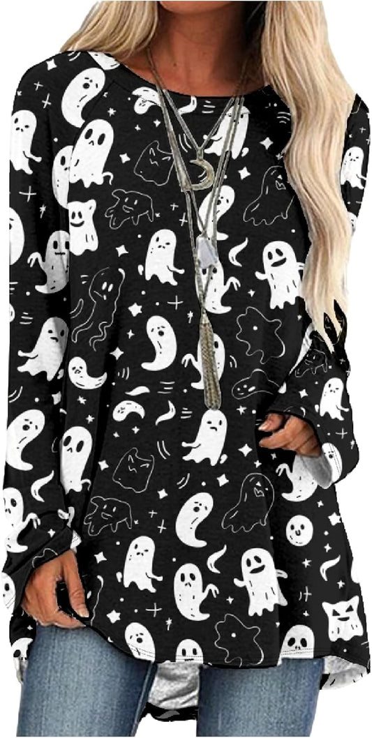 MARSVOVO Women Novelty Graphic Plus Size Sweater Crewneck Long Sleeve Cute Printed Loose Fit Casual Fall Sweaters Top