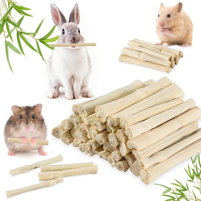 Sukh 240g Sweet Bamboo Chew-Sticks - Natural Rabbit Bamboo Sticks Small Animal Chew Toy Bunny Molar Treats Atural Teeth Grinding Toys for Squirrel Guinea Pigs Chinchilla