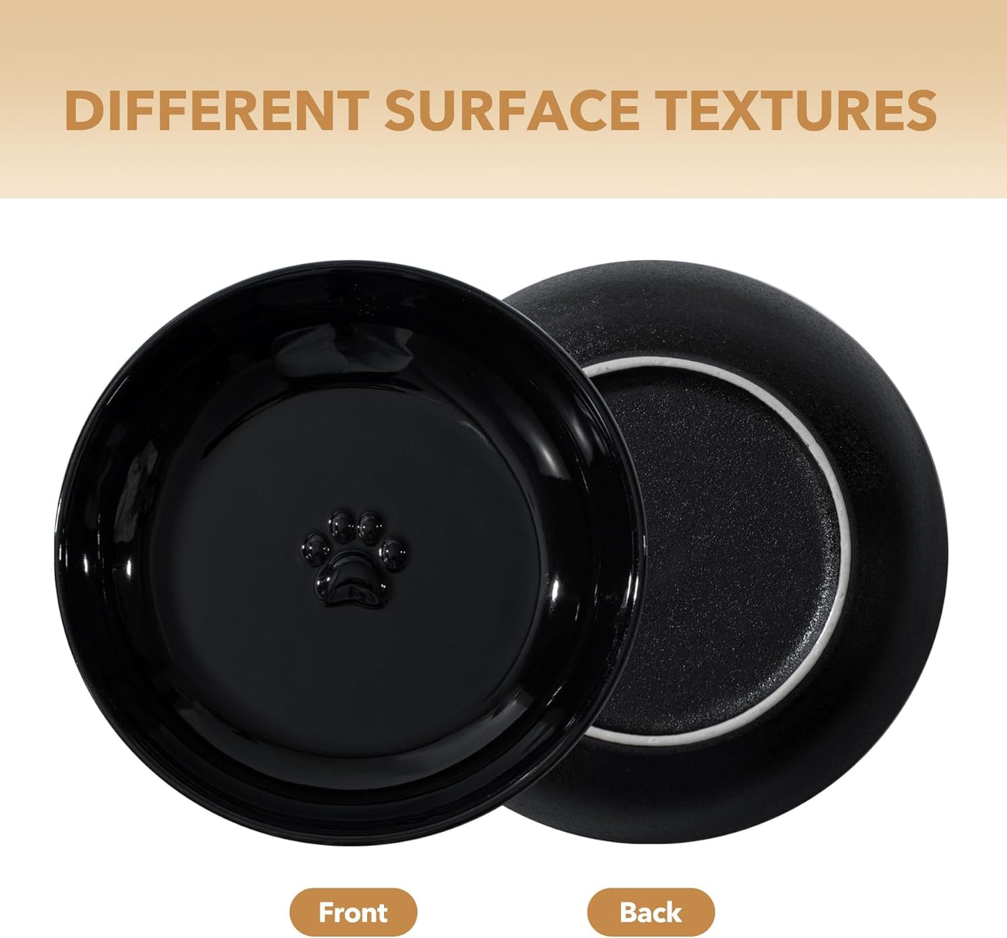 5.7'' Ceramic Wide Whisker Friendly Cat Dishes, Set of 3 Ceramic Cat Bowls, Indoor Kitten Feeding Food& Water Dish to Prevent Whisker Fatigue(3 Pcs, Black)