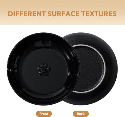 5.7'' Ceramic Wide Whisker Friendly Cat Dishes, Set of 3 Ceramic Cat Bowls, Indoor Kitten Feeding Food& Water Dish to Prevent Whisker Fatigue(3 Pcs, Black)