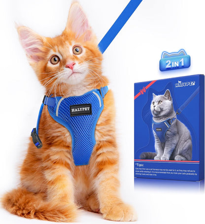 Halypet Cat Harness and Leash Set [ MAX Safety Third Generation ] Escape Proof Soft Adjustable Cat Leash Breathable Comfortable Vest Easy to Wear Kitten Harness for Outdoor Walking