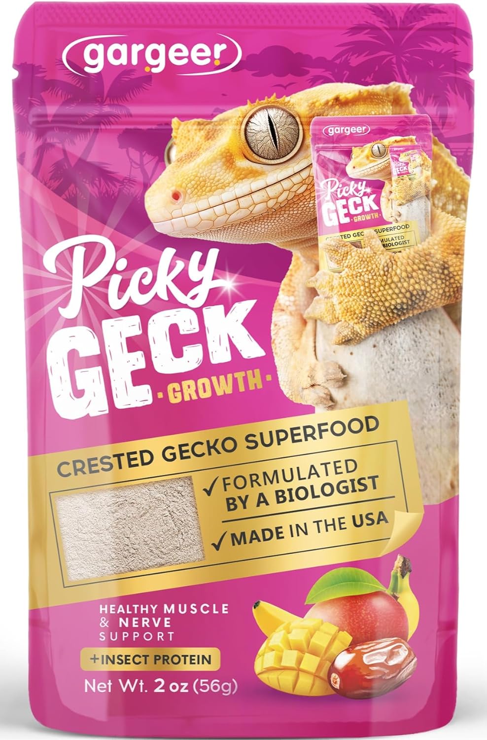 'Picky Geck' Growth - Premium Crested Gecko Food | High-Protein Fruit Formula for Bone & Muscle Support | No Fillers - Only Premium Ingredients | 2oz | Made in USA. Enjoy !